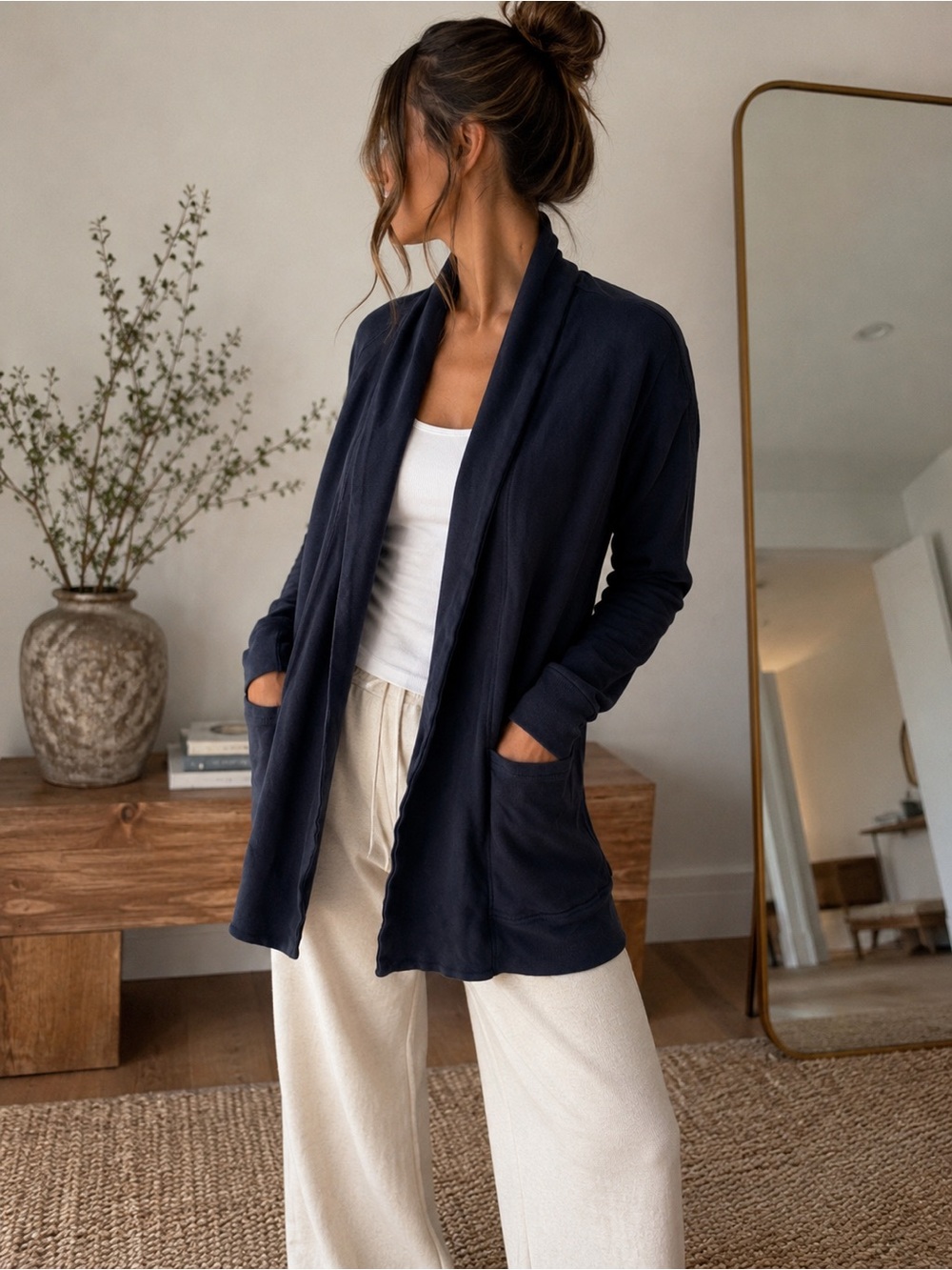 PACT Organic Cotton Navy Open Front Cardigan Jacket Size Small